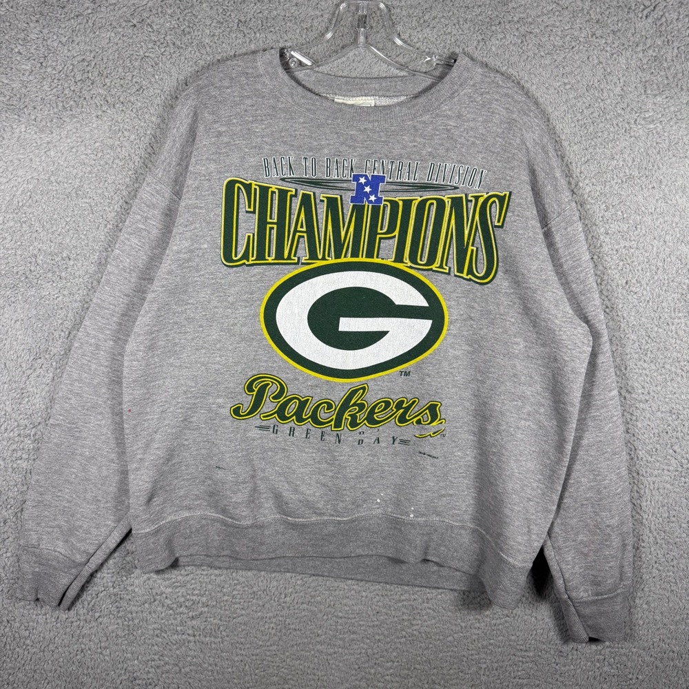 Vintage 1996 Lee Sport Green Bay Packers NFL Champions Sweatshirt Gray Mens L